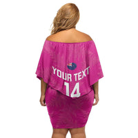 Custom New Zealand Silver Fern Rugby Family Matching Off Shoulder Short Dress and Hawaiian Shirt Go Aotearoa - Pink Version