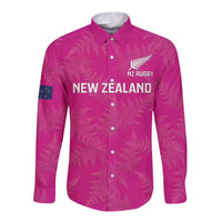 Custom New Zealand Silver Fern Rugby Long Sleeve Button Shirt Go Aotearoa - Pink Version