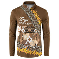 Personalised Tonga Language Week Button Sweatshirt Malo e Lelei Tongan Ngatu Pattern - Brown LT14 Brown - Polynesian Pride
