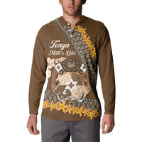 Personalised Tonga Language Week Button Sweatshirt Malo e Lelei Tongan Ngatu Pattern - Brown LT14 - Polynesian Pride