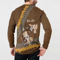 Personalised Tonga Language Week Button Sweatshirt Malo e Lelei Tongan Ngatu Pattern - Brown LT14 - Polynesian Pride