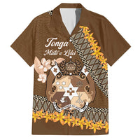 Personalised Tonga Language Week Family Matching Short Sleeve Bodycon Dress and Hawaiian Shirt Malo e Lelei Tongan Ngatu Pattern - Brown LT14 Dad's Shirt - Short Sleeve Brown - Polynesian Pride