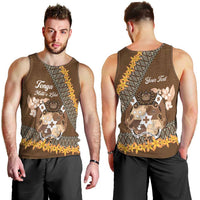 Personalised Tonga Language Week Men Tank Top Malo e Lelei Tongan Ngatu Pattern - Brown LT14 - Polynesian Pride