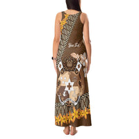 Personalised Tonga Language Week Tank Maxi Dress Malo e Lelei Tongan Ngatu Pattern - Brown LT14 - Polynesian Pride