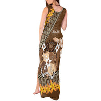 Personalised Tonga Language Week Tank Maxi Dress Malo e Lelei Tongan Ngatu Pattern - Brown LT14 - Polynesian Pride