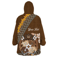 Personalised Tonga Language Week Wearable Blanket Hoodie Malo e Lelei Tongan Ngatu Pattern - Brown