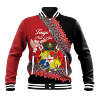 Personalised Tonga Language Week Baseball Jacket Malo e Lelei Tongan Ngatu Pattern - Red LT14 Unisex Red - Polynesian Pride