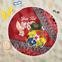 Personalised Tonga Language Week Beach Blanket Malo e Lelei Tongan Ngatu Pattern - Red
