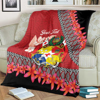Personalised Tonga Language Week Blanket Malo e Lelei Tongan Ngatu Pattern - Red LT14 - Polynesian Pride