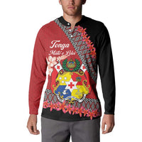 Personalised Tonga Language Week Button Sweatshirt Malo e Lelei Tongan Ngatu Pattern - Red LT14 - Polynesian Pride