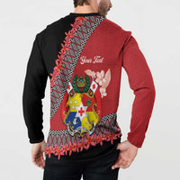 Personalised Tonga Language Week Button Sweatshirt Malo e Lelei Tongan Ngatu Pattern - Red LT14 - Polynesian Pride