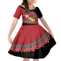 Personalised Tonga Language Week Family Matching Puletasi and Hawaiian Shirt Malo e Lelei Tongan Ngatu Pattern - Red LT14 Daughter's Dress Red - Polynesian Pride