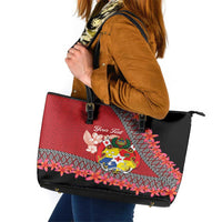 Personalised Tonga Language Week Leather Tote Bag Malo e Lelei Tongan Ngatu Pattern - Red LT14 Red - Polynesian Pride