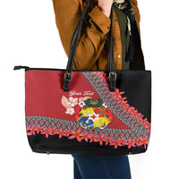 Personalised Tonga Language Week Leather Tote Bag Malo e Lelei Tongan Ngatu Pattern - Red LT14 - Polynesian Pride