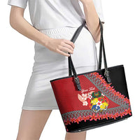 Personalised Tonga Language Week Leather Tote Bag Malo e Lelei Tongan Ngatu Pattern - Red LT14 - Polynesian Pride