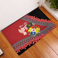 Personalised Tonga Language Week Rubber Doormat Malo e Lelei Tongan Ngatu Pattern - Red LT14 - Polynesian Pride
