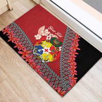 Personalised Tonga Language Week Rubber Doormat Malo e Lelei Tongan Ngatu Pattern - Red LT14 - Polynesian Pride