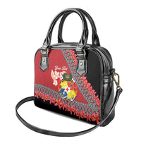 Personalised Tonga Language Week Shoulder Handbag Malo e Lelei Tongan Ngatu Pattern - Red