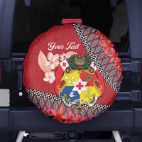 Personalised Tonga Language Week Spare Tire Cover Malo e Lelei Tongan Ngatu Pattern - Red LT14 - Polynesian Pride