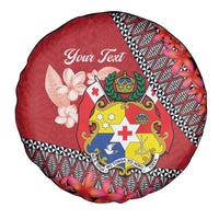 Personalised Tonga Language Week Spare Tire Cover Malo e Lelei Tongan Ngatu Pattern - Red LT14 - Polynesian Pride