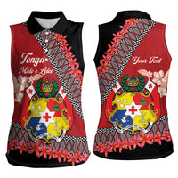Personalised Tonga Language Week Women Sleeveless Polo Shirt Malo e Lelei Tongan Ngatu Pattern - Red