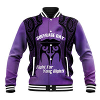 Personalised New Zealand Suffrage Day Baseball Jacket Maori Tattoo Galaxy Vibe LT14 Unisex Purple - Polynesian Pride