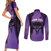 Personalised New Zealand Suffrage Day Couples Matching Short Sleeve Bodycon Dress and Long Sleeve Button Shirt Maori Tattoo Galaxy Vibe - Polynesian Pride