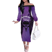 Personalised New Zealand Suffrage Day Family Matching Off The Shoulder Long Sleeve Dress and Hawaiian Shirt Maori Tattoo Galaxy Vibe - Polynesian Pride