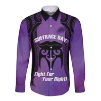 Personalised New Zealand Suffrage Day Long Sleeve Button Shirt Maori Tattoo Galaxy Vibe LT14 Unisex Purple - Polynesian Pride
