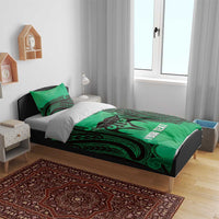 Personalised Moko Kauae New Zealand Bedding Set Maori Chin Tattoo Green - Polynesian Pride