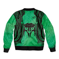 Personalised Moko Kauae New Zealand Bomber Jacket Maori Chin Tattoo Green - Polynesian Pride