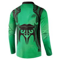 Personalised Moko Kauae New Zealand Button Sweatshirt Maori Chin Tattoo Green LT14 - Polynesian Pride