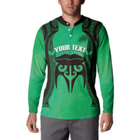 Personalised Moko Kauae New Zealand Button Sweatshirt Maori Chin Tattoo Green LT14 - Polynesian Pride