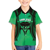 Personalised Moko Kauae New Zealand Family Matching Off Shoulder Maxi Dress and Hawaiian Shirt Maori Chin Tattoo Green - Polynesian Pride