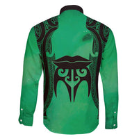 Personalised Moko Kauae New Zealand Family Matching Short Sleeve Bodycon Dress and Hawaiian Shirt Maori Chin Tattoo Green - Polynesian Pride