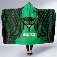 Personalised Moko Kauae New Zealand Hooded Blanket Maori Chin Tattoo Green - Polynesian Pride