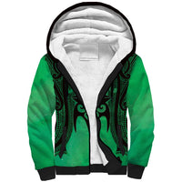 Personalised Moko Kauae New Zealand Sherpa Hoodie Maori Chin Tattoo Green - Polynesian Pride