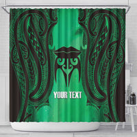 Personalised Moko Kauae New Zealand Shower Curtain Maori Chin Tattoo Green - Polynesian Pride