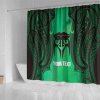 Personalised Moko Kauae New Zealand Shower Curtain Maori Chin Tattoo Green - Polynesian Pride