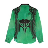Personalised Moko Kauae New Zealand Women Casual Shirt Maori Chin Tattoo Green - Polynesian Pride