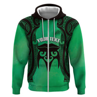 Personalised Moko Kauae New Zealand Zip Hoodie Maori Chin Tattoo Green - Polynesian Pride