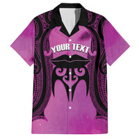 Personalised Moko Kauae New Zealand Family Matching Off Shoulder Maxi Dress and Hawaiian Shirt Maori Chin Tattoo Pink - Polynesian Pride