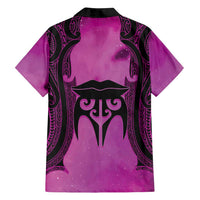 Personalised Moko Kauae New Zealand Family Matching Off Shoulder Maxi Dress and Hawaiian Shirt Maori Chin Tattoo Pink - Polynesian Pride