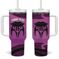 Personalised Moko Kauae New Zealand Tumbler With Handle Maori Chin Tattoo Pink - Polynesian Pride