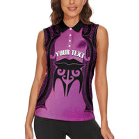 Personalised Moko Kauae New Zealand Women Sleeveless Polo Shirt Maori Chin Tattoo Pink - Polynesian Pride