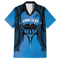 Personalised Moko Kauae New Zealand Family Matching Off Shoulder Maxi Dress and Hawaiian Shirt Maori Chin Tattoo Blue - Polynesian Pride