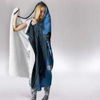 Personalised Moko Kauae New Zealand Hooded Blanket Maori Chin Tattoo Blue - Polynesian Pride