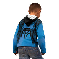 Personalised Moko Kauae New Zealand Kid Hoodie Maori Chin Tattoo Blue - Polynesian Pride