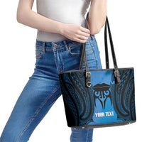 Personalised Moko Kauae New Zealand Leather Tote Bag Maori Chin Tattoo Blue - Polynesian Pride