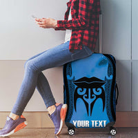 Personalised Moko Kauae New Zealand Luggage Cover Maori Chin Tattoo Blue - Polynesian Pride